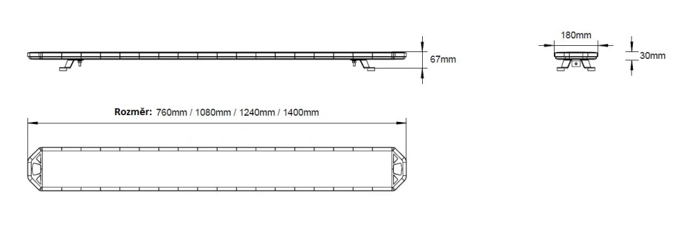 LED rampa 1400mm, oranžovo červeno/modrá+biela, 10-30V, ECE
