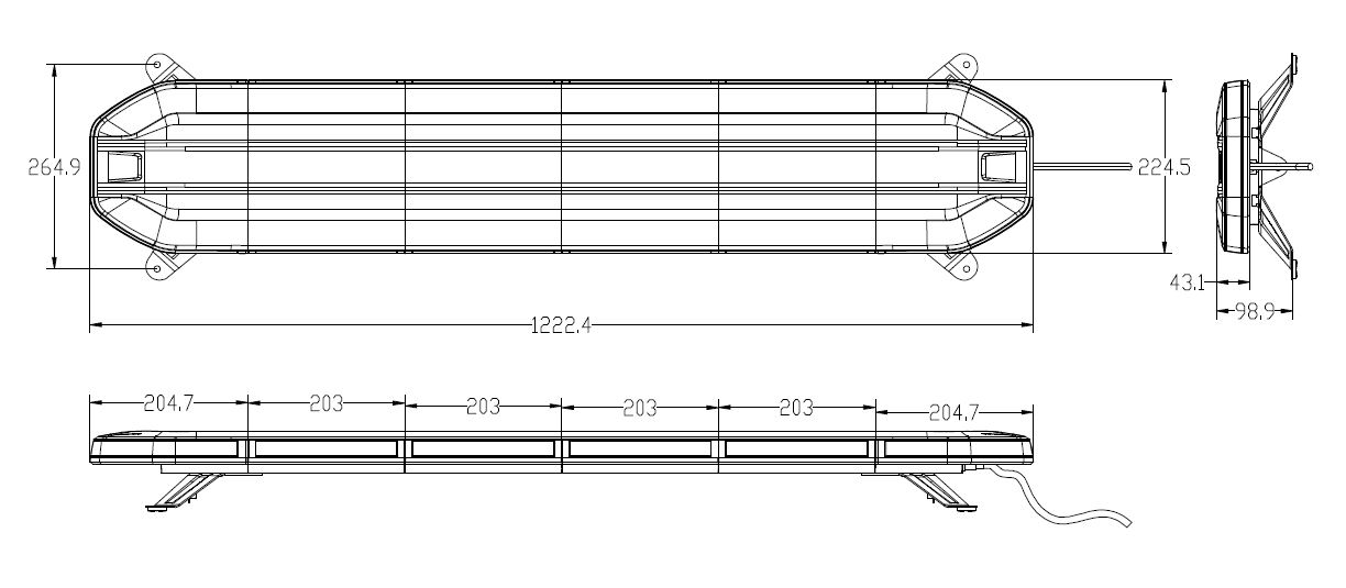 LED rampa 1224mm, oranžová, 12-24V, 234x1W LED, ECE R65