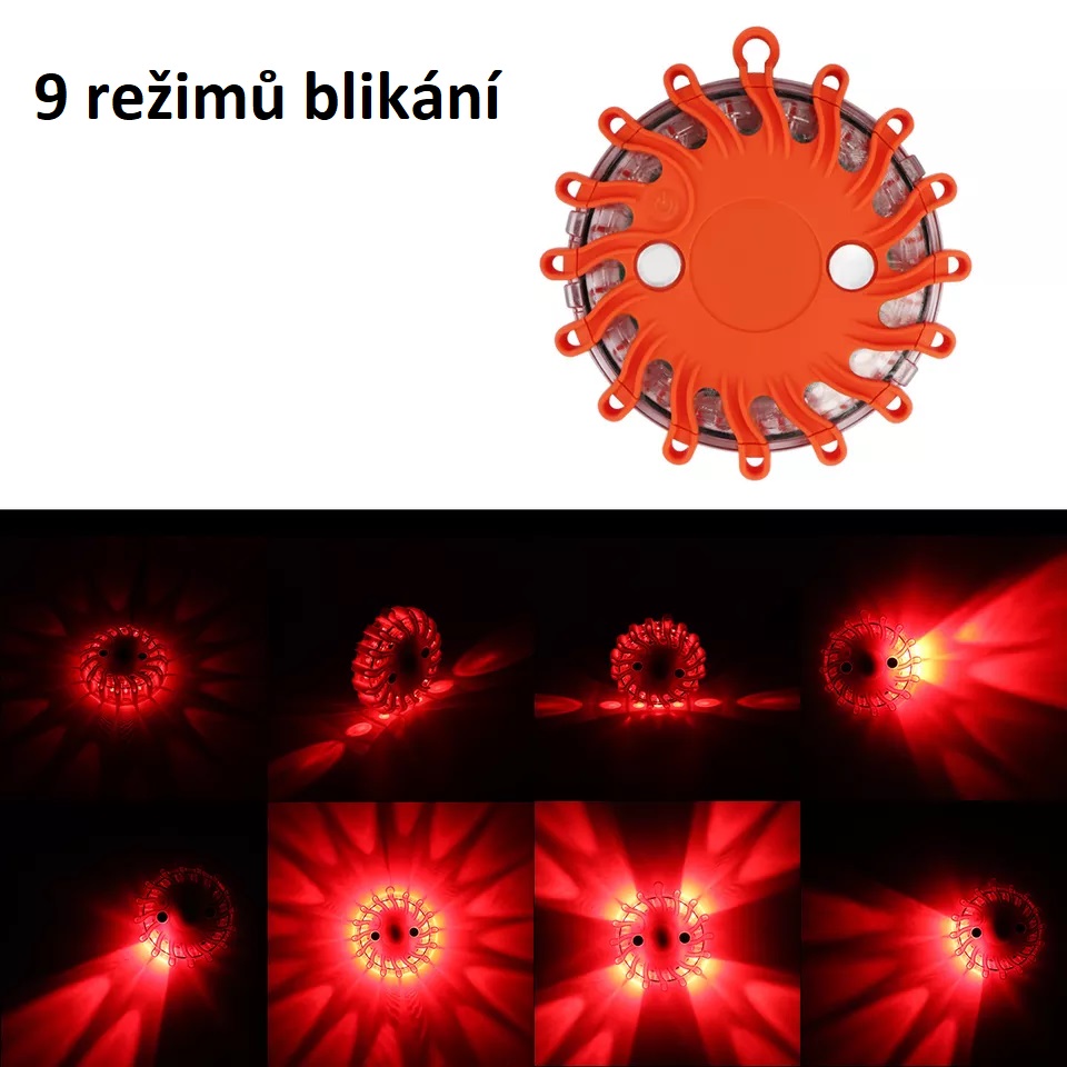 LED výstražné svetlo 16LED, modro-červené, set 6ks