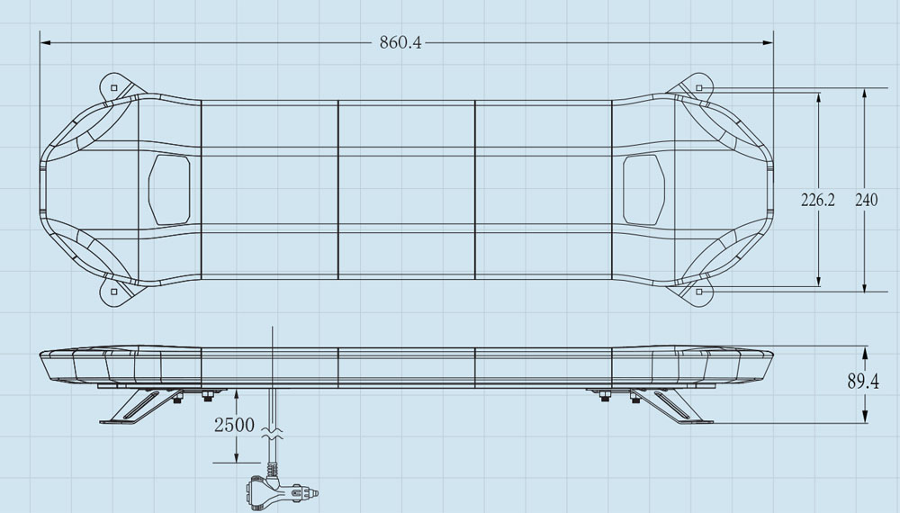 LED rampa 860mm, oranžová, 12-24V, homologácia ECE R65