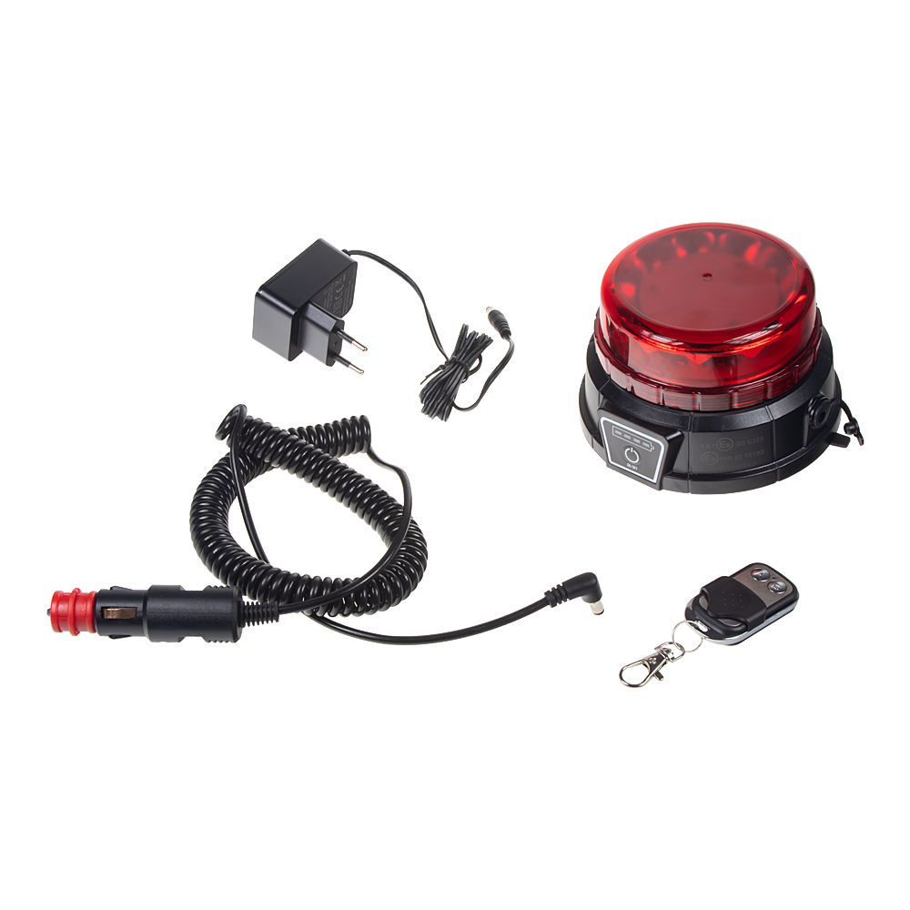 AKU LED maják, 12x3W červený, diaľkové ovládanie, magnet, ECE R10