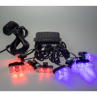 Výstražné LED svetlá vonkajšie, do mriežky, modro-červené, 12V