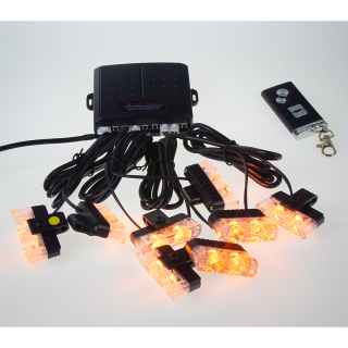 Výstražné LED svetlá vonkajšie, do mriežky, oranžové, 12V, diaľkové ovládanie