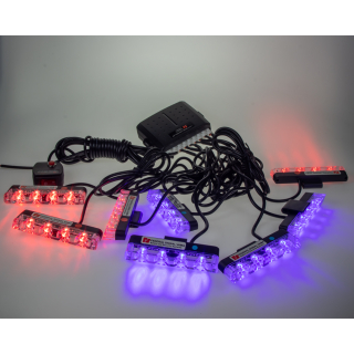 Výstražné LED svetlá vonkajšie, do mriežky, modro-červené, 12-24V