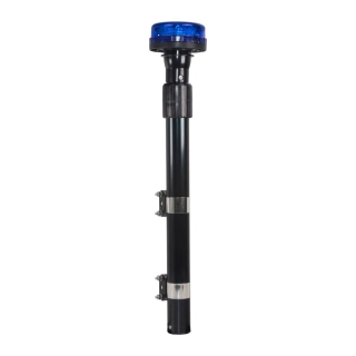 LED maják, 12-24V, 12x3W modrý s teleskopickou tyčou na motocykel, ECE R10